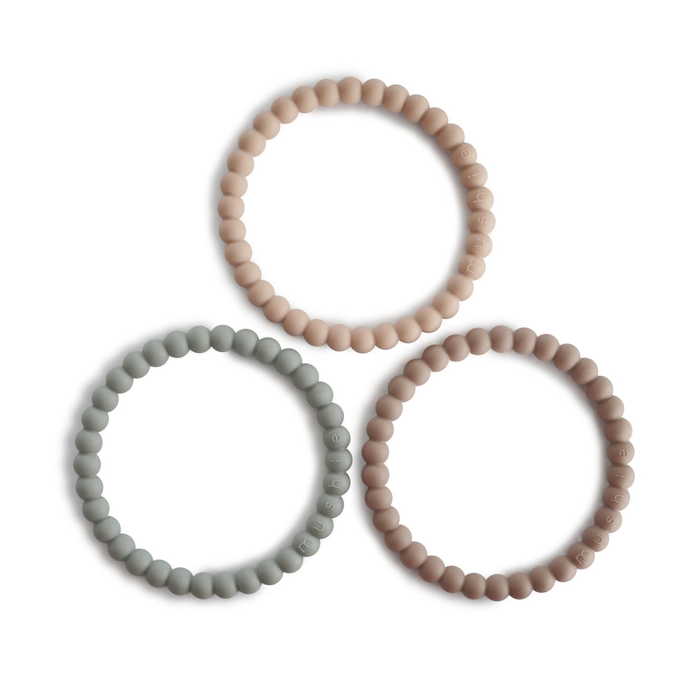 Mushie Pearl Teether Bracelet 3 Pack Clary Sage Tuscany Desert